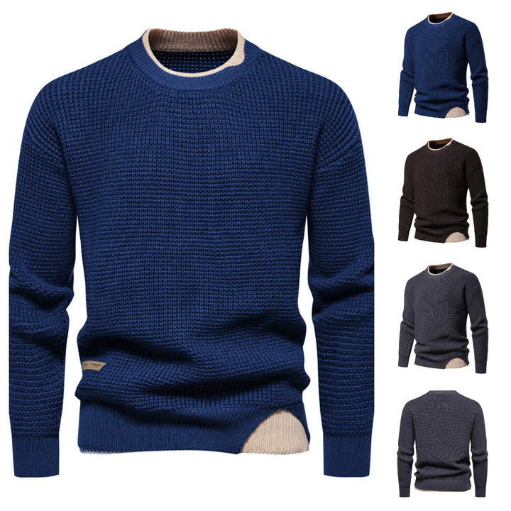 Herre Struktureret Strikket Rundhalset Pullover med Kontrastdetaljer Stilla