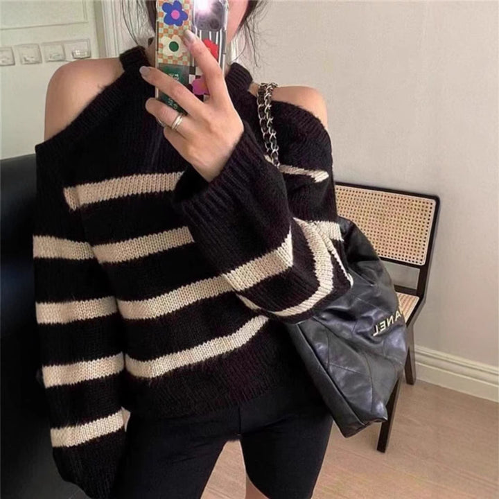 Femme Cut-Out Skulder stribet Strikpullover Stilla