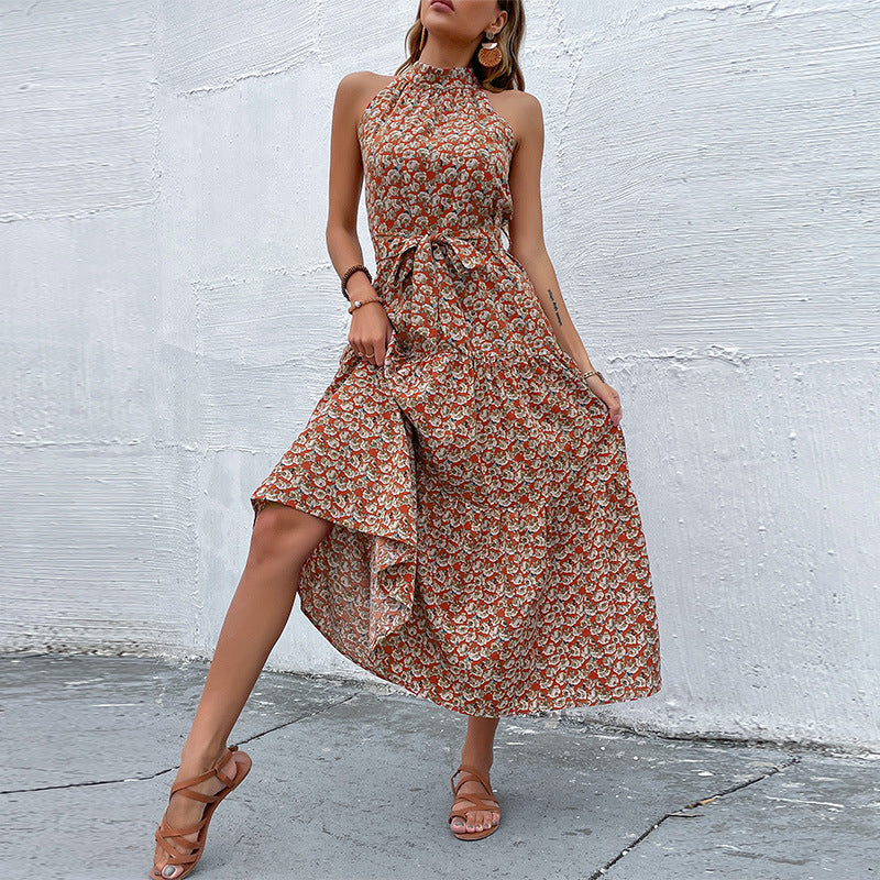 Dame Floral Print Højkrave Maxikjole Stilla