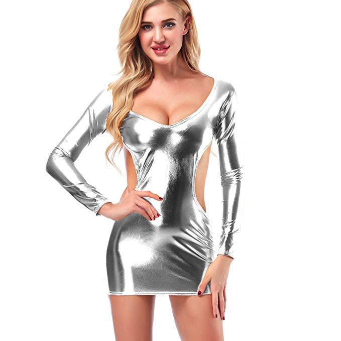Dame Skinnende Langærmet Bodycon Kjole Stilla