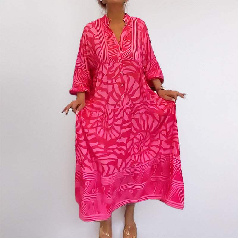 Dame Kaftan Kjole med afslappet snit og kunstnerisk mønster Stilla