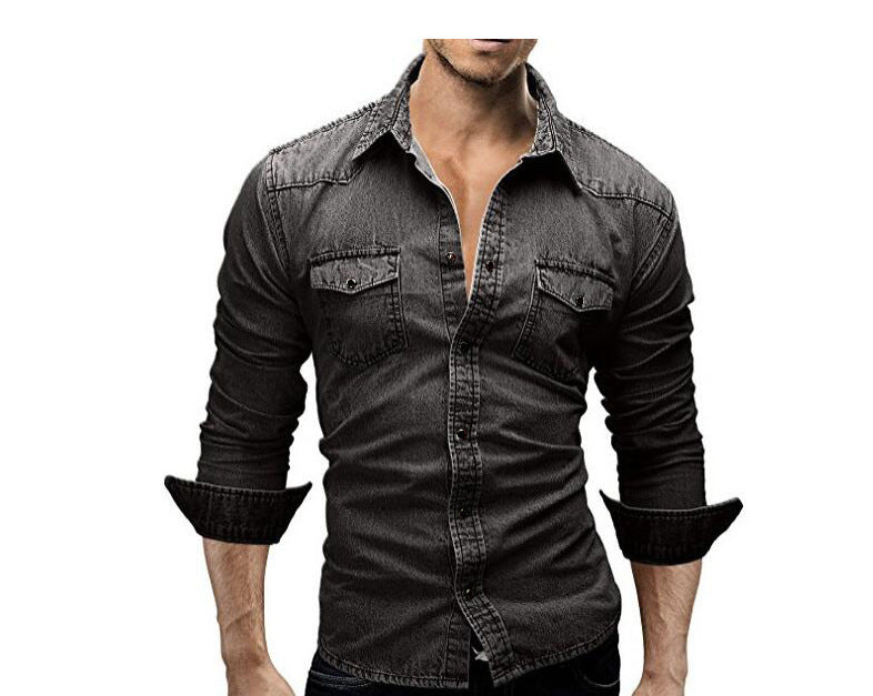 Herre denim skjorte i afslappet slim fit med moderne lomme Stilla