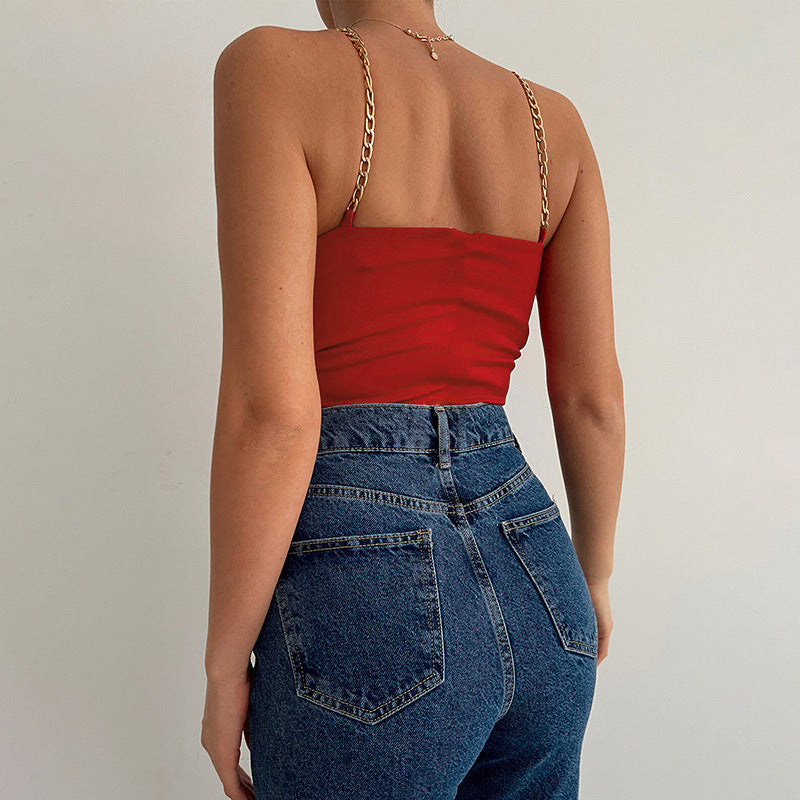 Dame Crop-Top med dekorativ knude og gyldne kædetrækkere Stilla