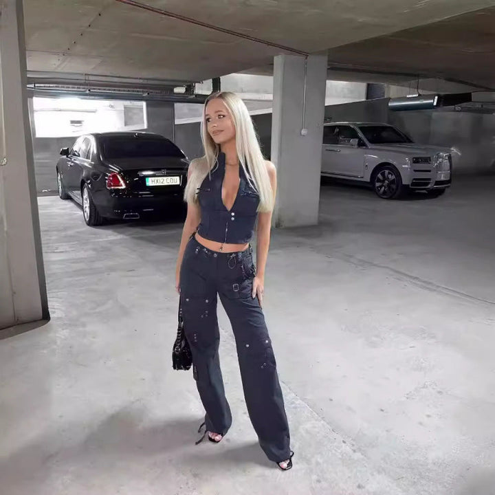 Dame Højkrave Lynlås Denim Crop Top Stilla