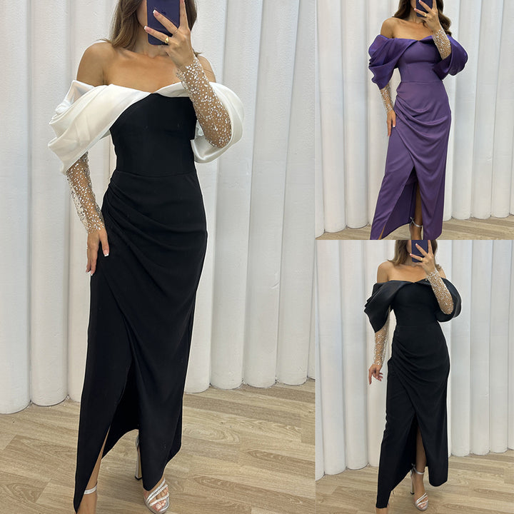 Dame Glamourøs Aftenkjole med skulderfri design og glitrende ærme-detaljer Stiila