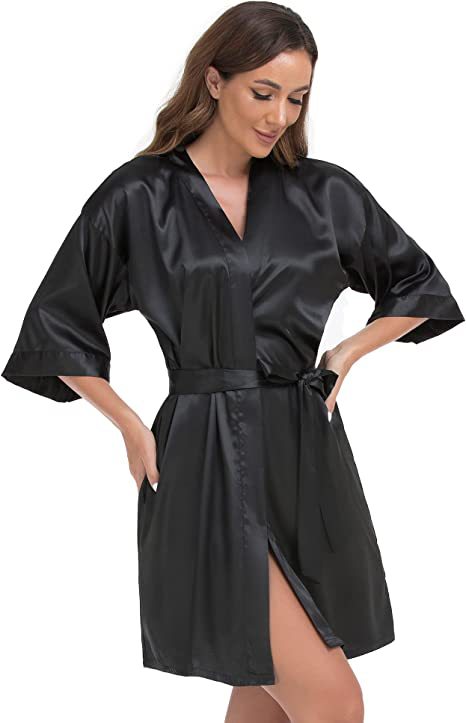 Dame Satin-Kimono-robe med bælte Stilla