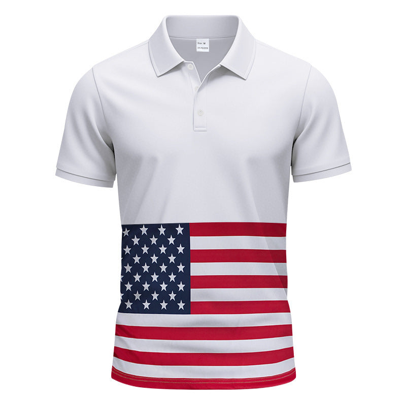 Herrer polo shirt med patriotisk flagmønster og åndbart materiale Stilla