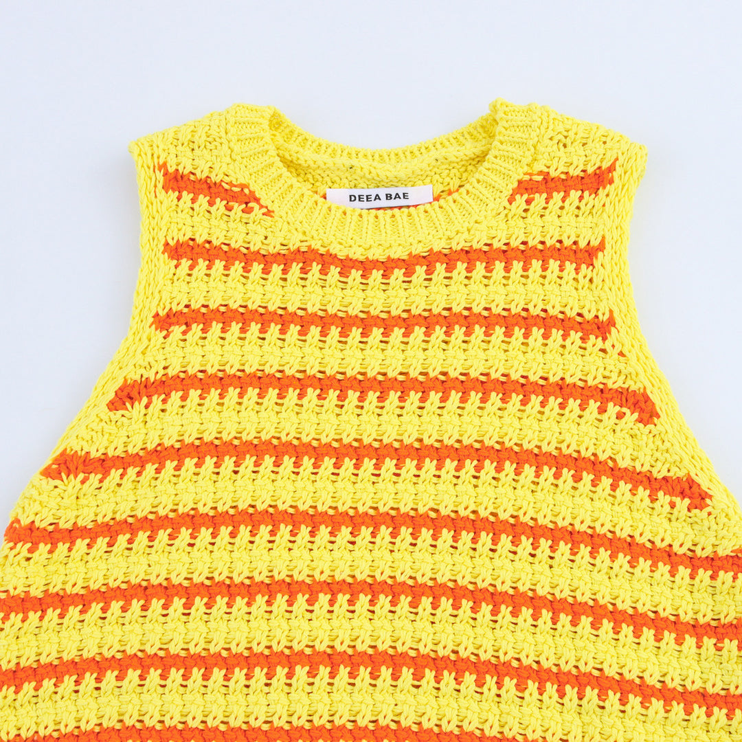 Femme Strikket Ærmeløs Crop Top med Stribemønster Stilla