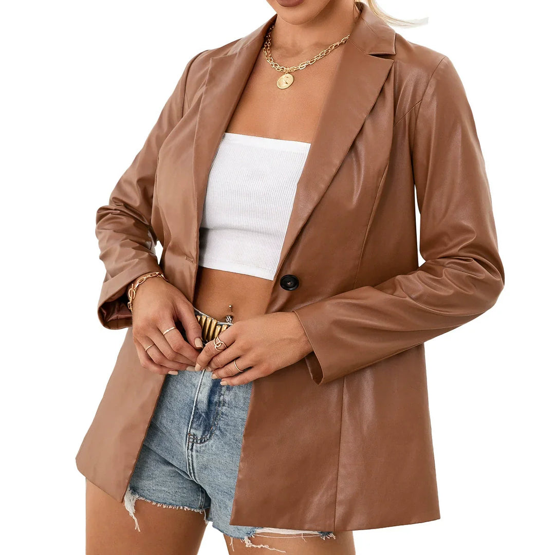 Stilla | Trenchcoat Slim Fit mellemlang Glat Kunstlæder Klassisk Revers