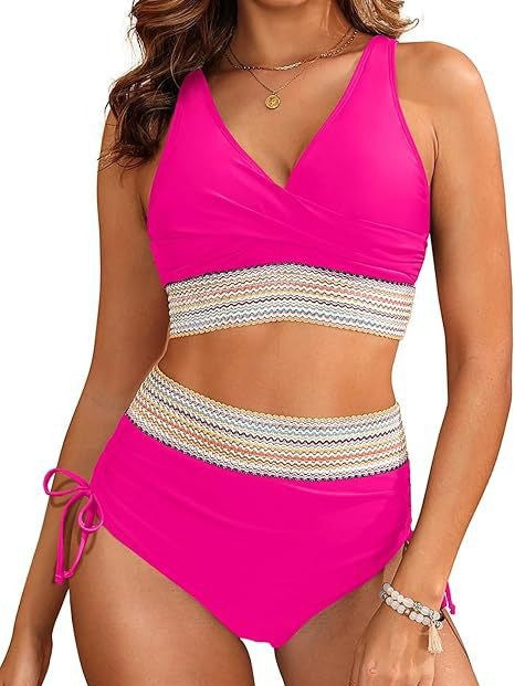 Dame Højskåret Bikini-Sæt med elegant Vireffekt og justerbare bånd Stilla