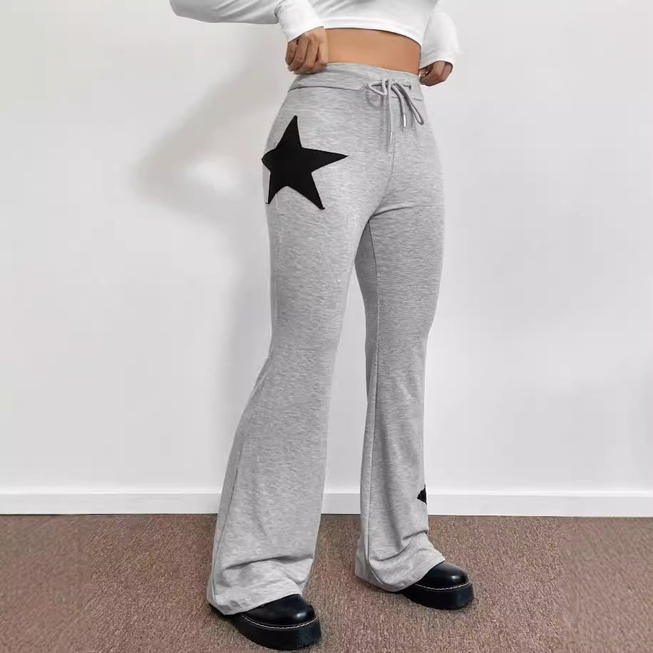Dame casual sweatpants med bred ben og stjernemotiv Skovae
