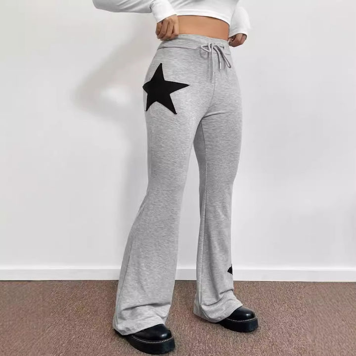 Dame casual sweatpants med bred ben og stjernemotiv Skovae