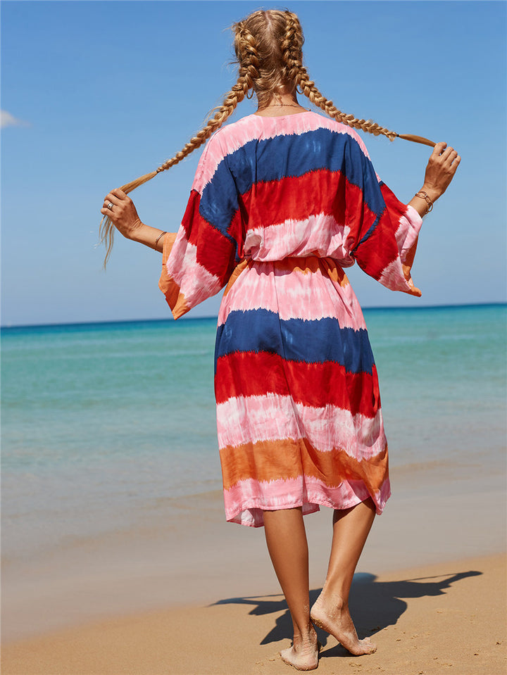 Dame Strandkimono med moderne stribedesign Stilla
