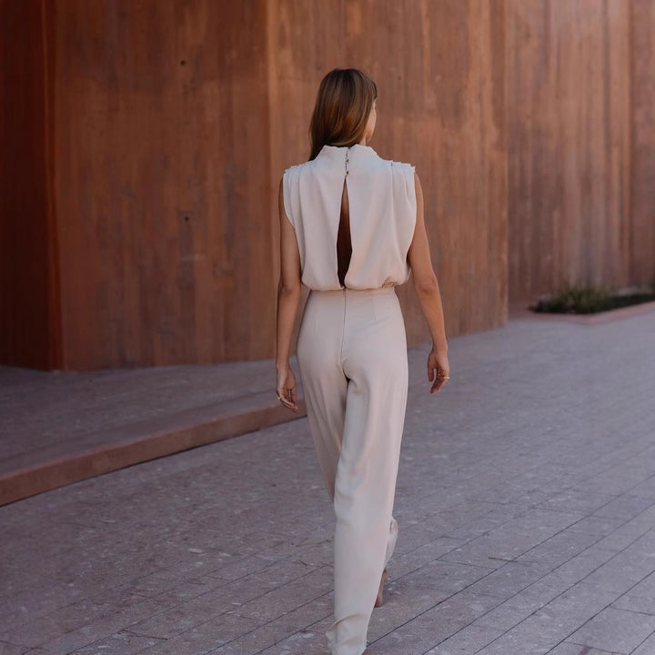Dame Elegant Jumpsuit med høje ben og smart stålkrave Stilla