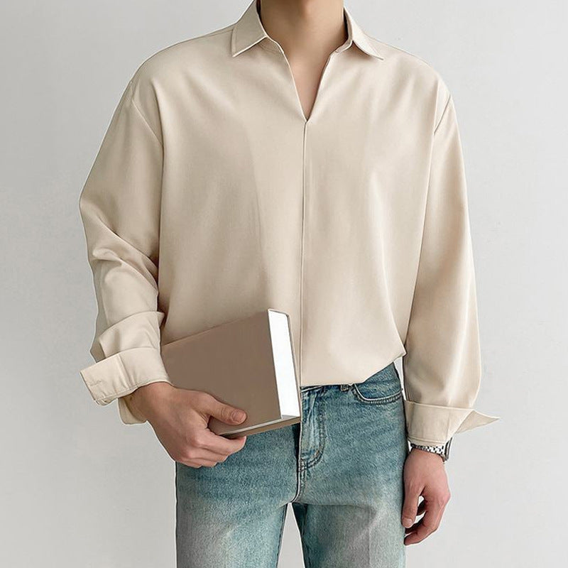 Dame Elegant Langærmet Bluse med moderne V-Udskæring og struktureret Overflade Stilla