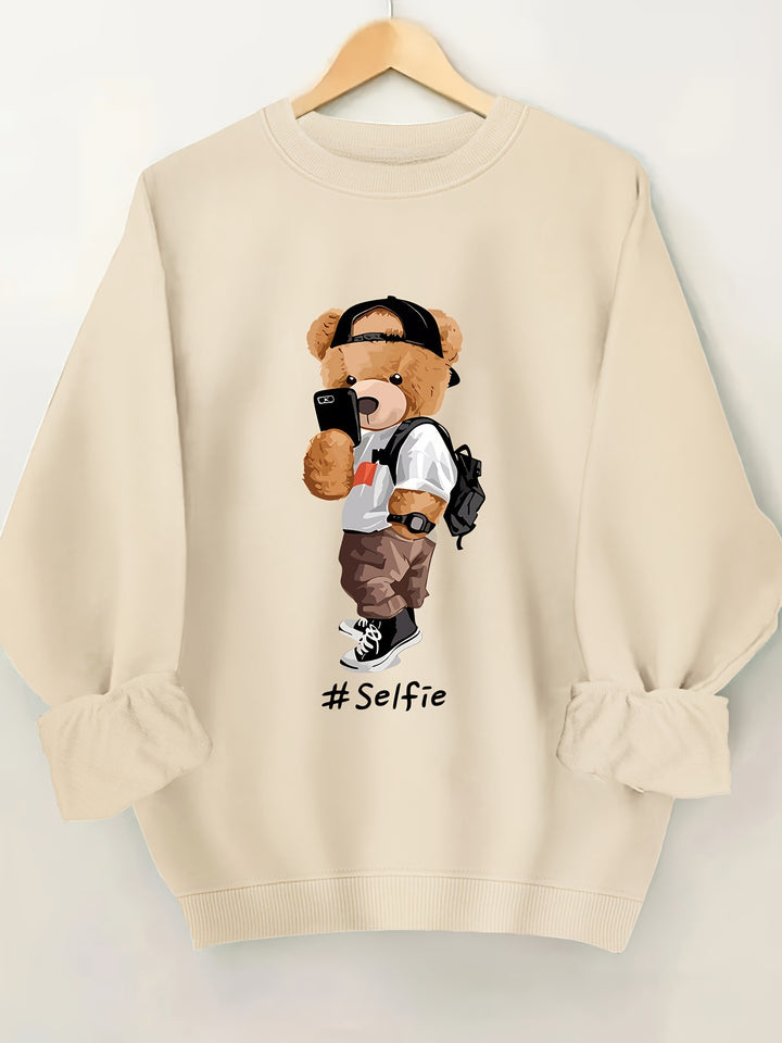 Dame sweatshirt med kunstnerisk bjørnedesign og afslappet pasform Stilla