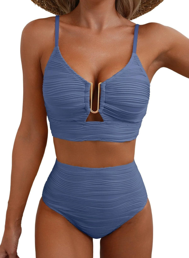 Dame Højskåren Bikini med Rynker Skovae