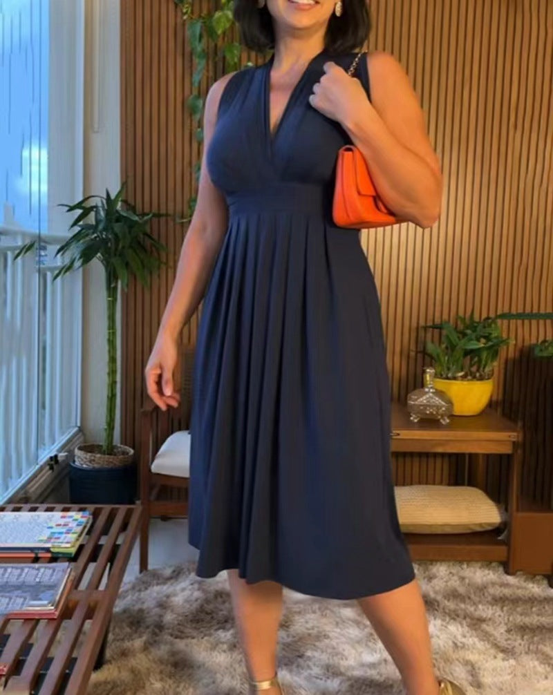 Dame Chiffon Maxikjole med elegant V-udskæring og drapering Stilla