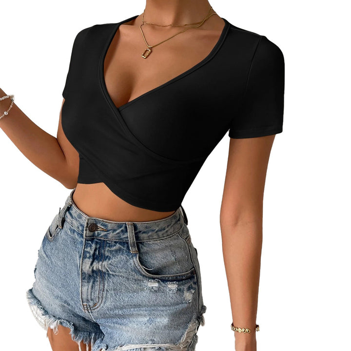 kvinders cropped V-hals T-shirt med wrap-design Stilla