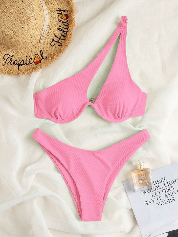 Dame triangel-bikini med asymmetrisk snit og struktureret design Skovae