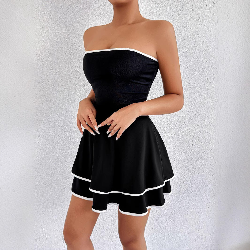 Dame kort strapless kjole med legesyg kant Skovae