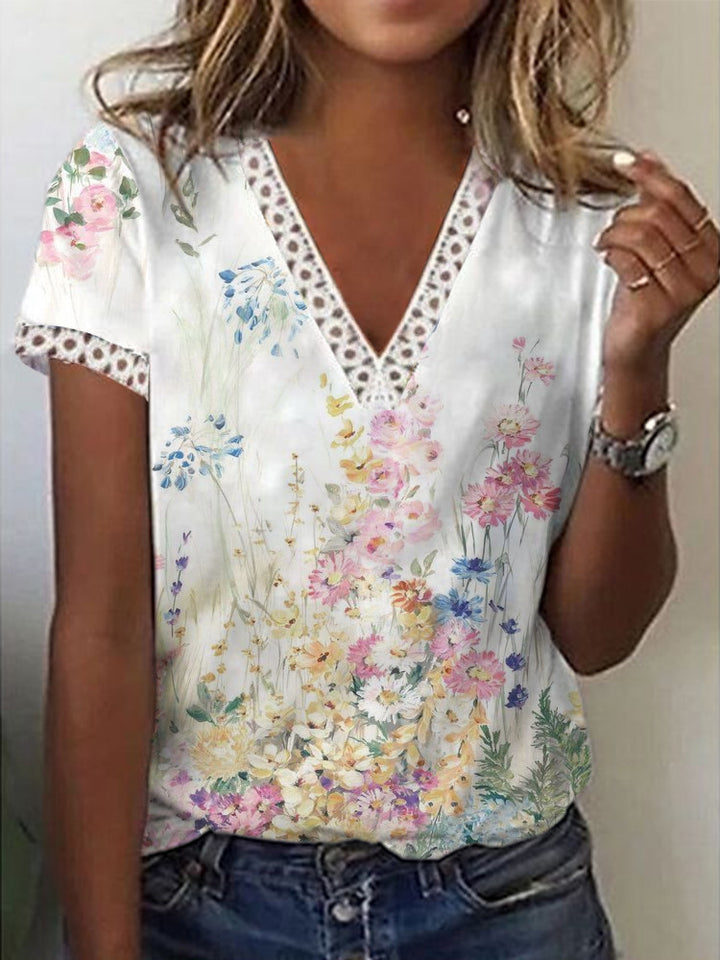 Dame Glitrende V-Pullover Bluse Skovae