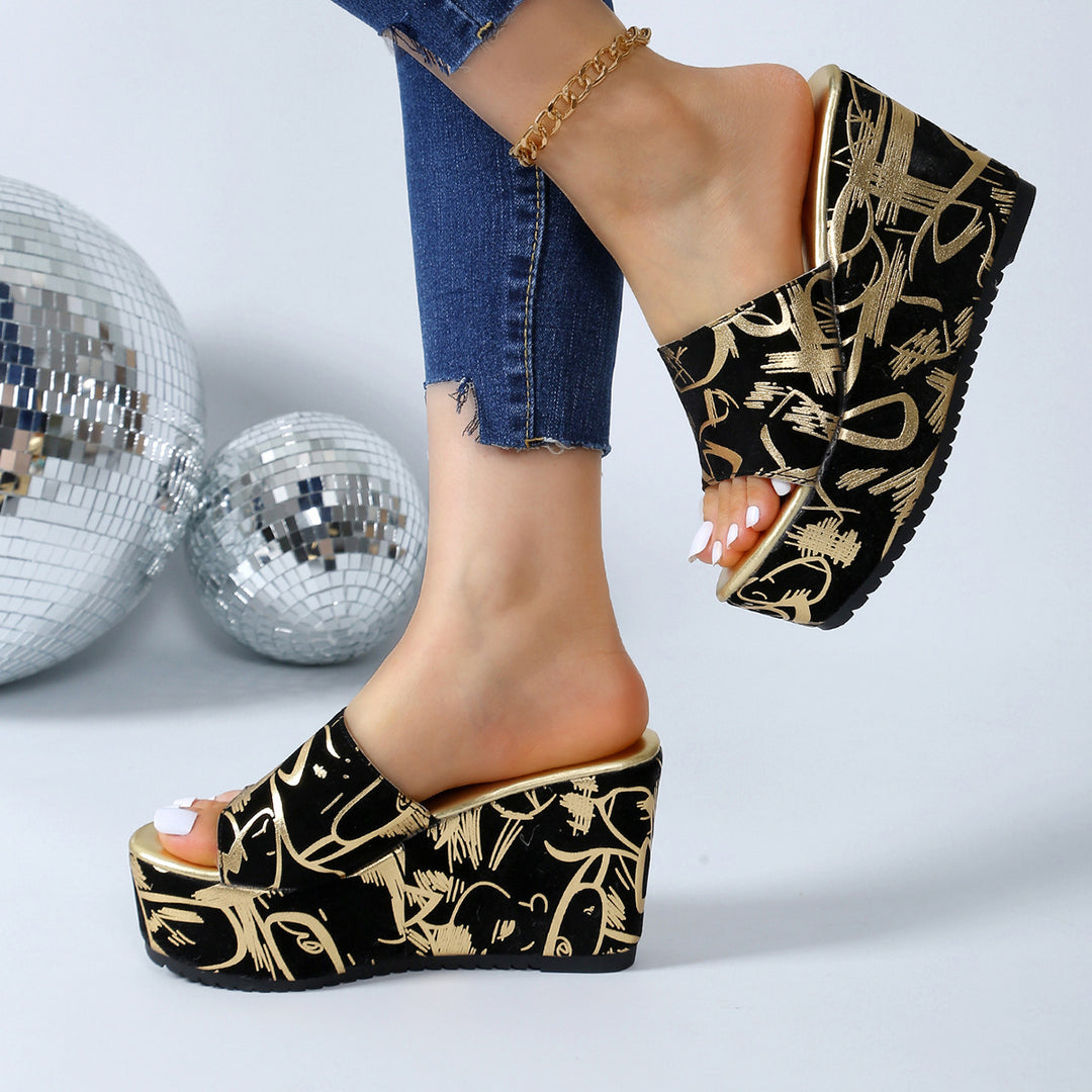 Dame Wedge-sandaler med moderne grafik-design Stilla