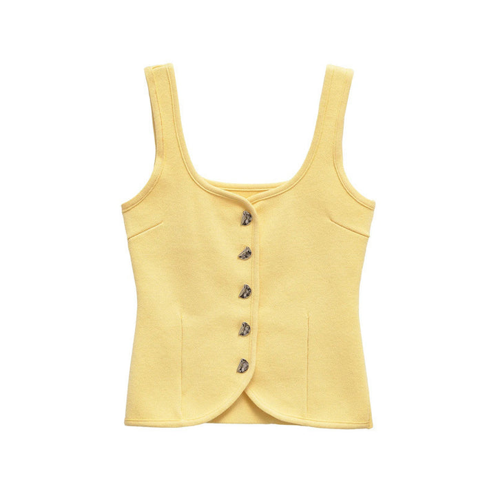 Femme Taljeret Kvadrat-Udskæring Knap-Op Crop Top Stilla