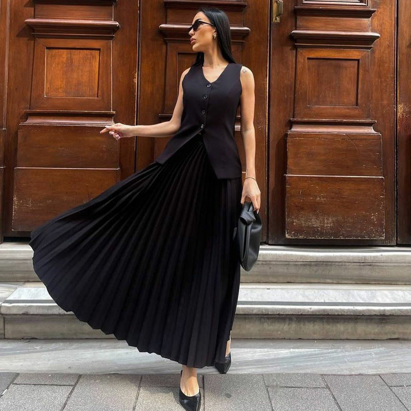 Dame Elegant og plisseret outfit-sæt med figursyet top Stilla