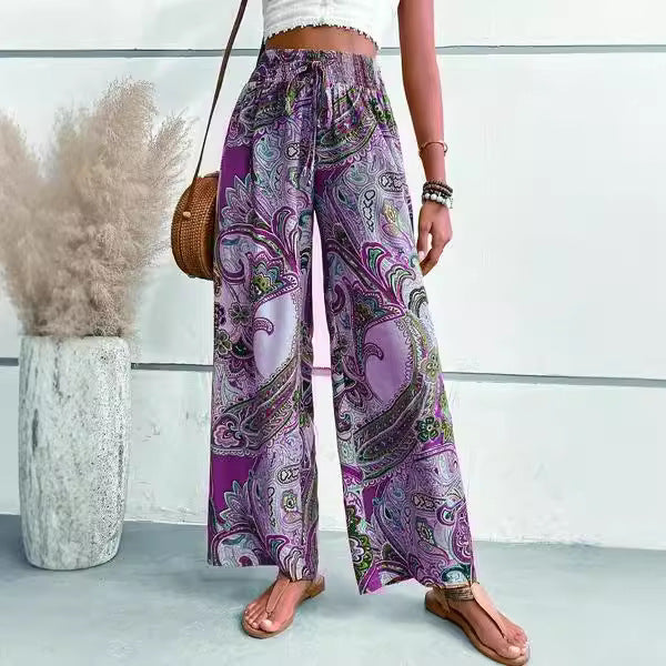 Dame vide Boho-bukser med elastisk talje og paisley-mønster Stilla