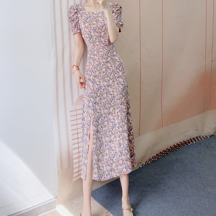 Dame Maxikjole med blomsterdesign og elegante puffærmer Stilla