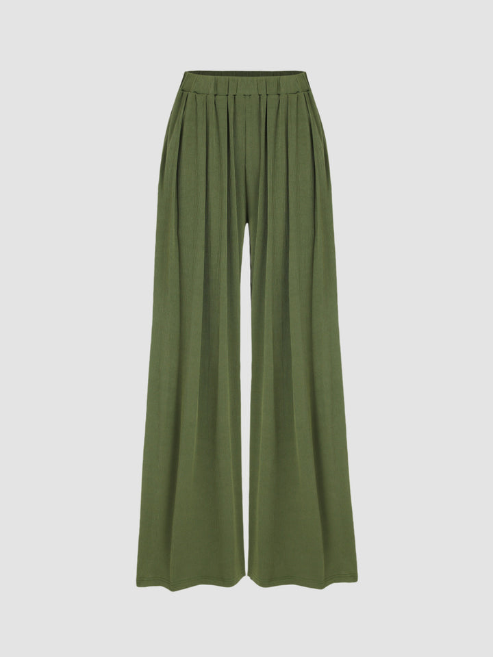 Dame bred Palazzo-bukser med elegante folder og elastisk talje Skovae