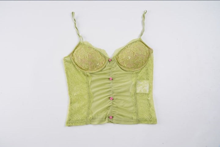 Dame spitze camisole med smuk rynkning og knap-lignende accenter Skovae