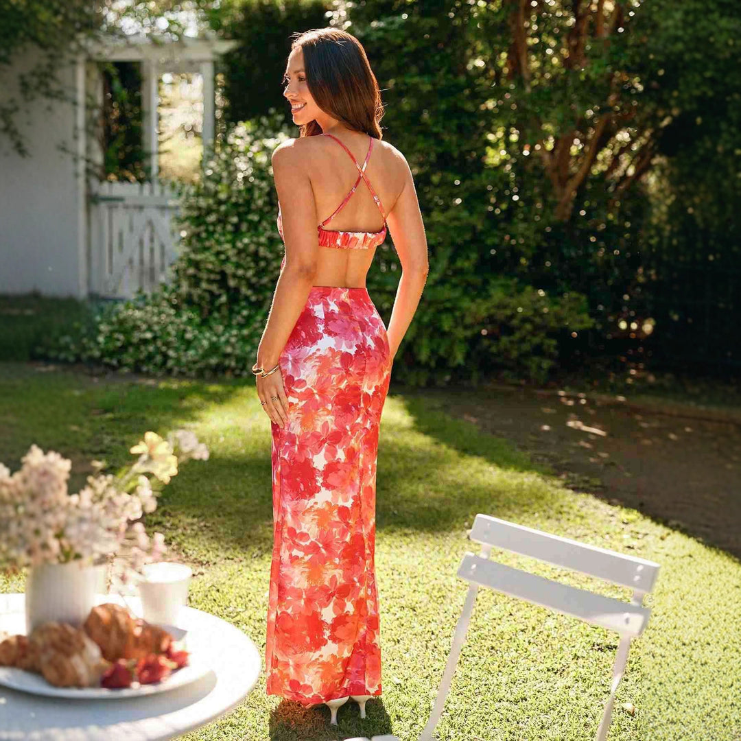 Dame Maxikjole med Cut-Out og floralt design Skovae