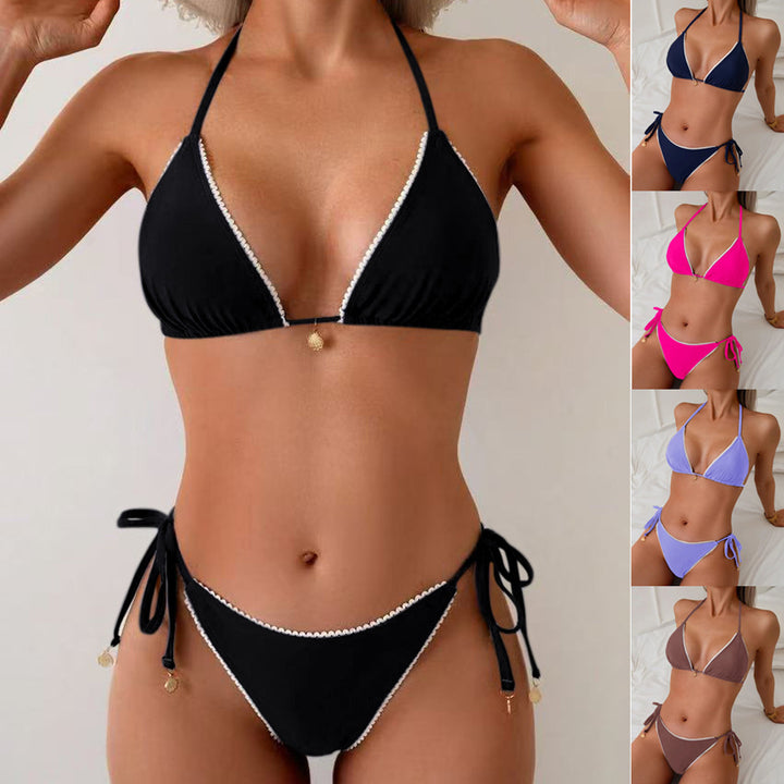 Dame triangel-bikini med elegante flæsedetaljer Skovae