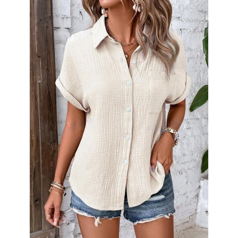 Dame Let Struktureret Knap-Top Bluse Stilla