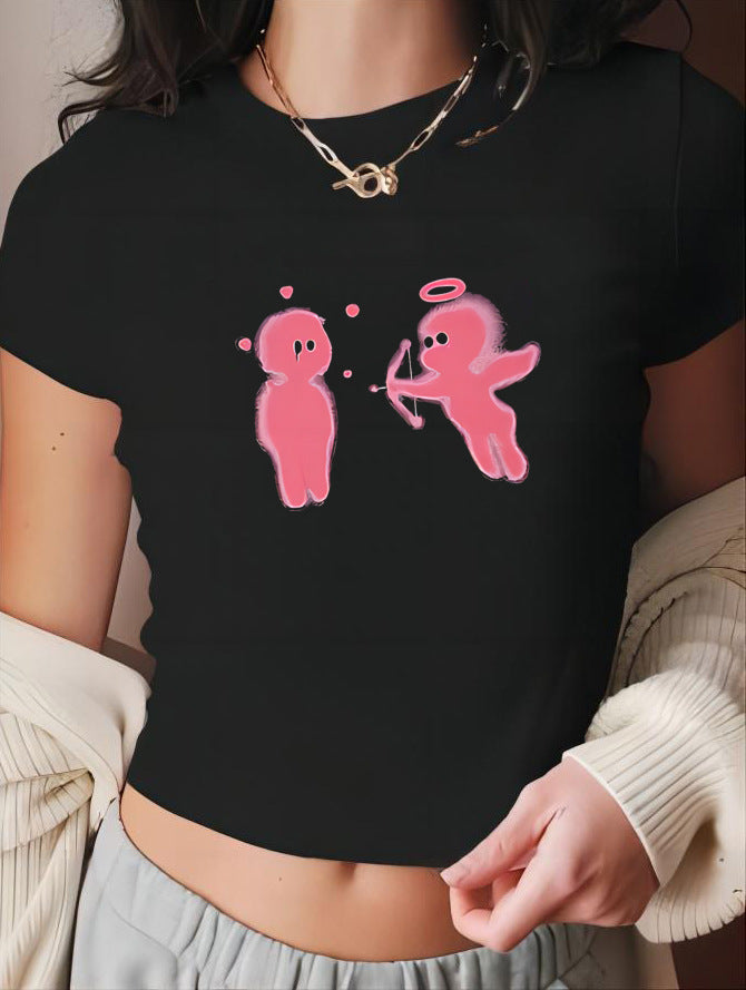 Dame figursyet kortærmet T-shirt med legesygt tryk Skovae