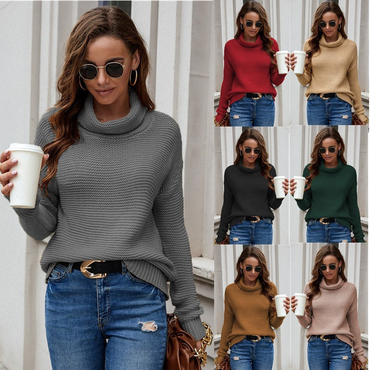 Dame strikket sweater med høj krave og struktureret design Stilla
