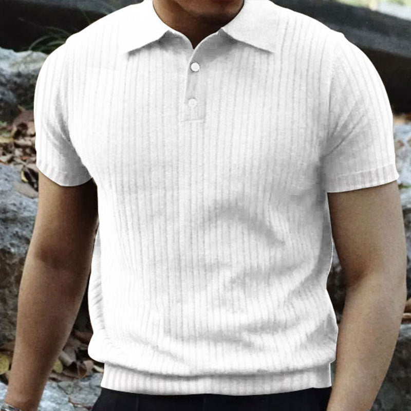 Herrer Kortærmet Poloshirt med vertikal Rib-design og Knapdetaljer Stilla