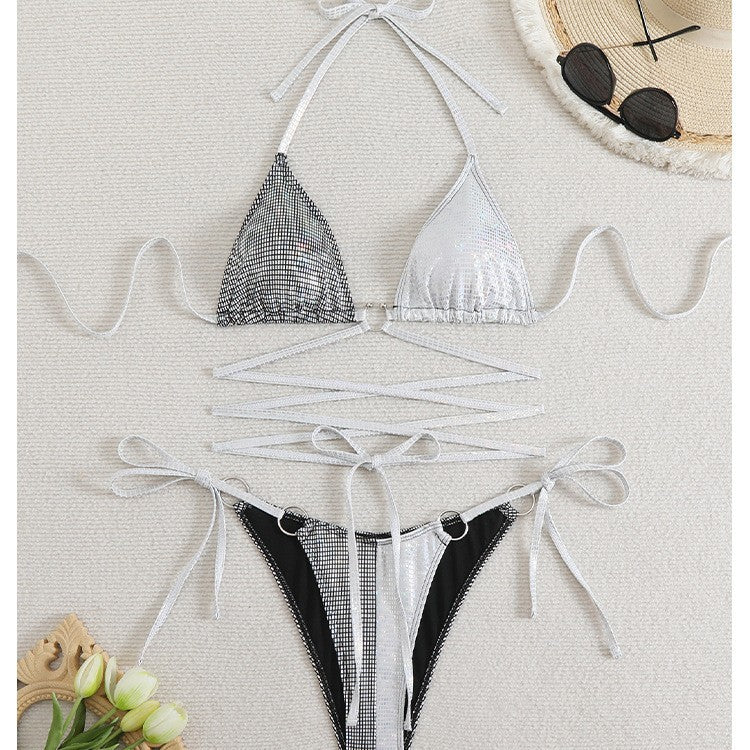 Damer Glitrende Triangel-Bikini med innovativt snoredesign og trendy accenter Stilla