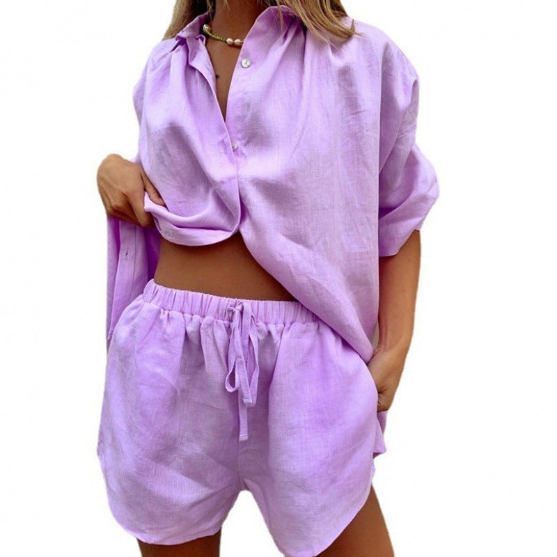 Damer Luftige Linned bluse med løse shorts Stilla