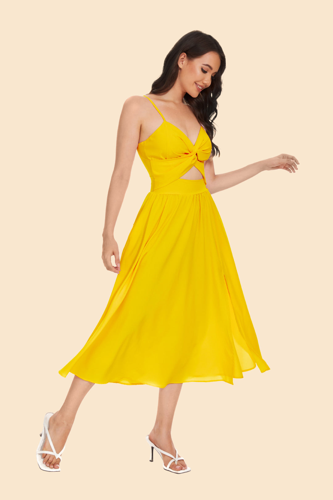 Women's two-piece ensemble with elegant knot-free blouse and flowing skirt with slit Skovae