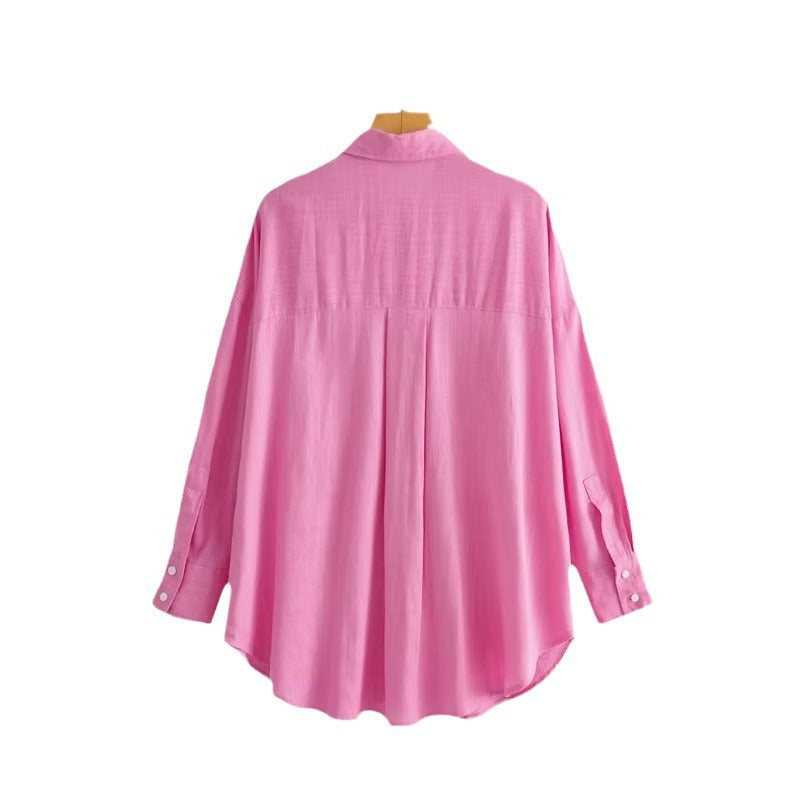 Kvinder Casual Oversized Skjorte Bluse med Brystlomme og Subtil Struktur Stilla
