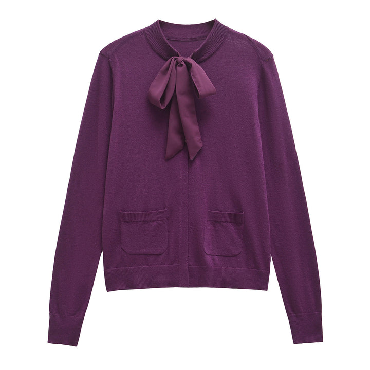 Femme Sløjfe-krav Tie Cardigan Pullover Stilla