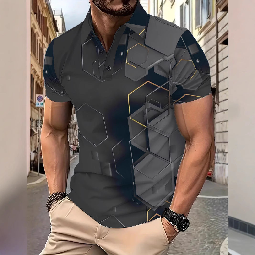 Herrer Poloshirt med geometrisk design og åndbare egenskaber Stilla