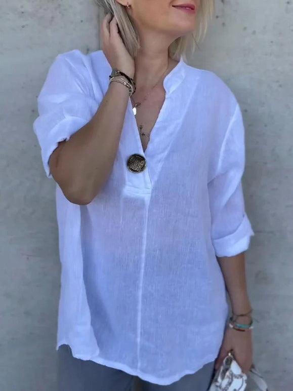 Dame linnedbluse med knapdetalje Stilla