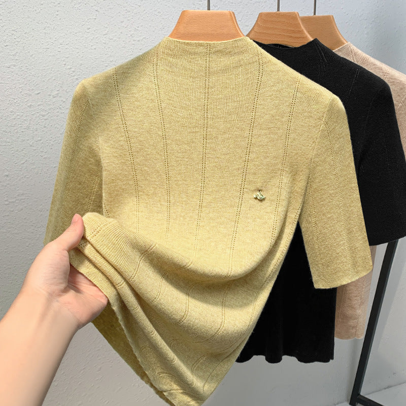 Dame Kortærmet Pullover med struktureret Ribdesign og elegant Ståkrave Stilla