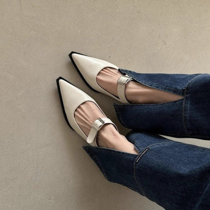Dame spidsede Mary Jane pumps med justerbar rem Stilla
