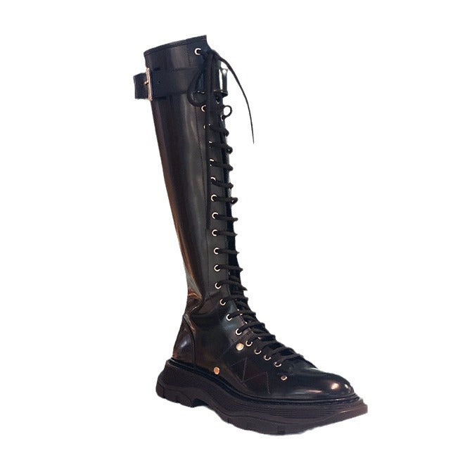 Dame Fashionable Overknee-støvler med robust design og snøring Stilla