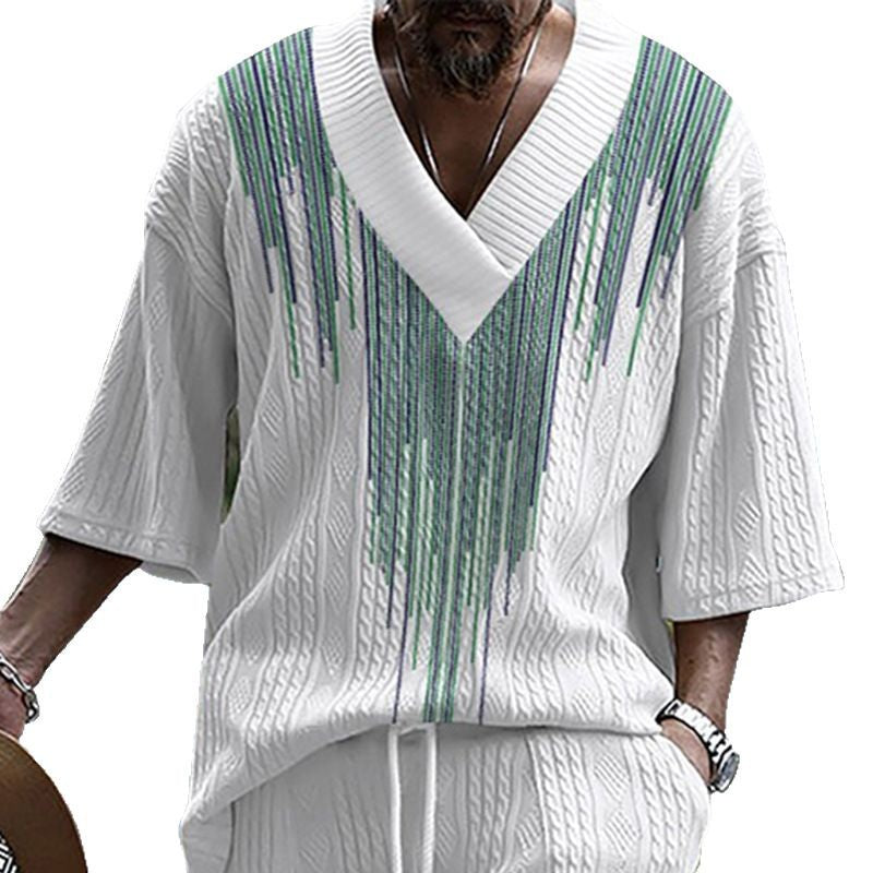 Herrer afslappet oversized T-shirt med V-hals og struktureret design Stilla